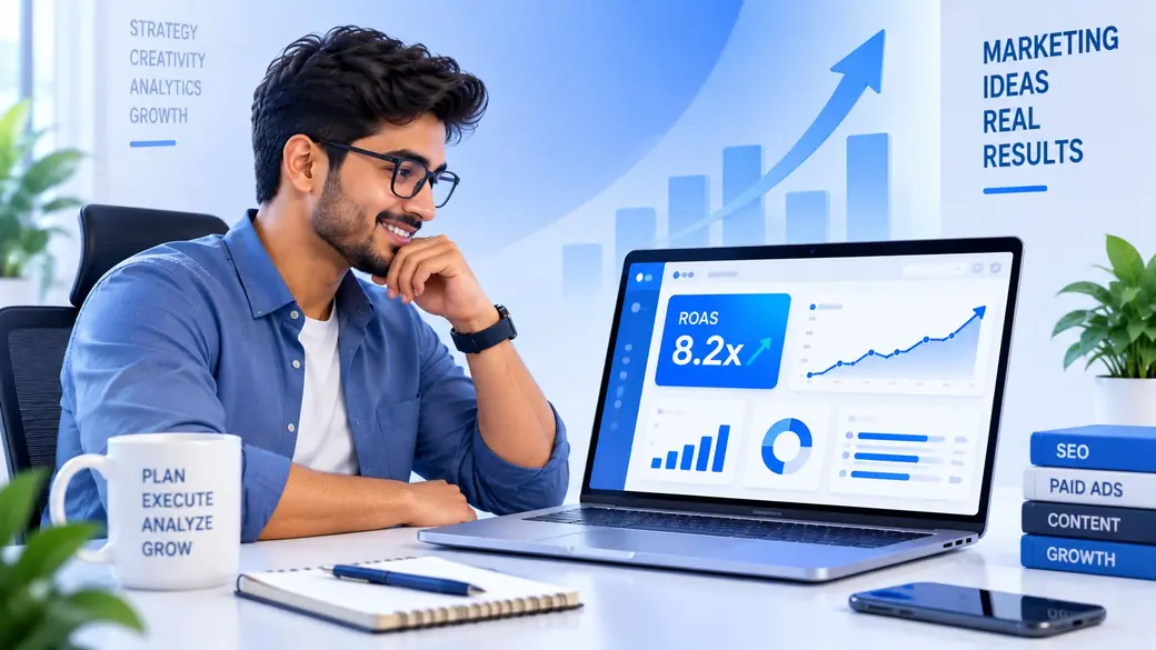 Digital marketer reviewing a Meta Ads dashboard